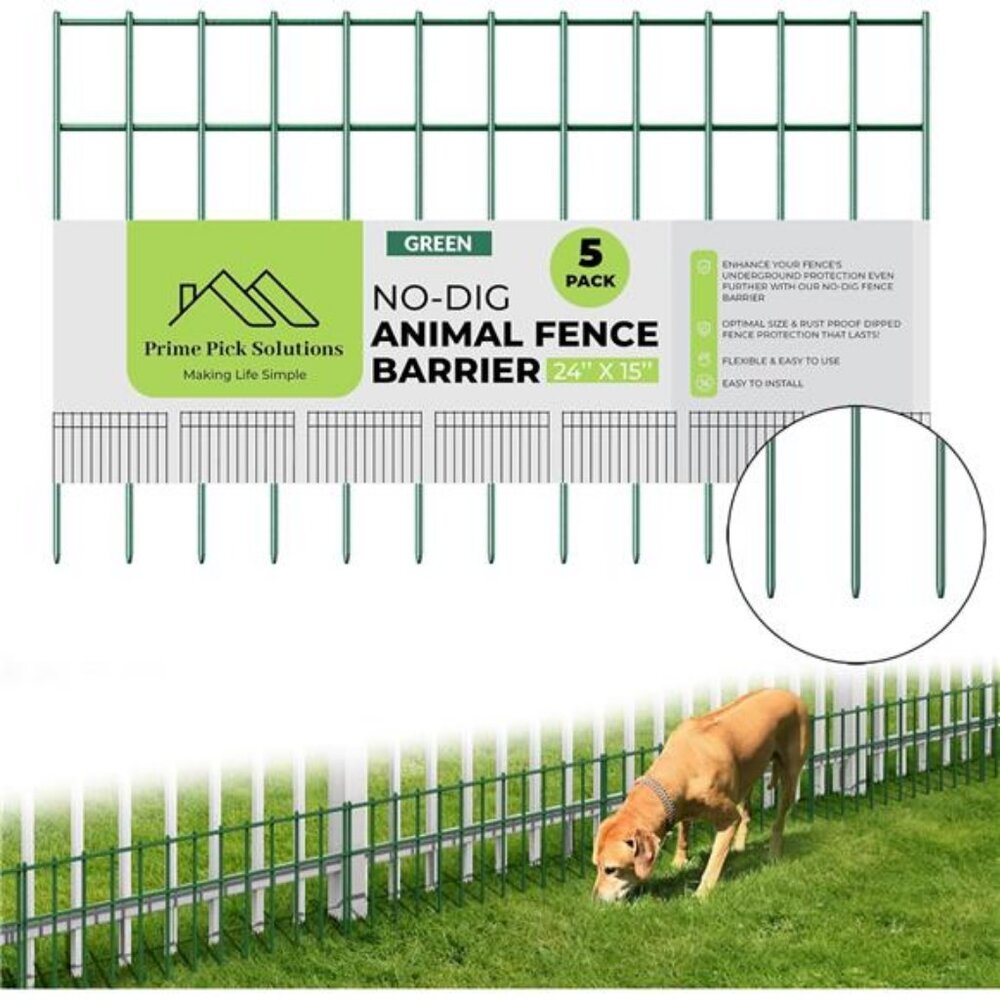 Dog Digging Fence Barrier, Animal Barrier Fence, 5 Fence Panels - Green 24in